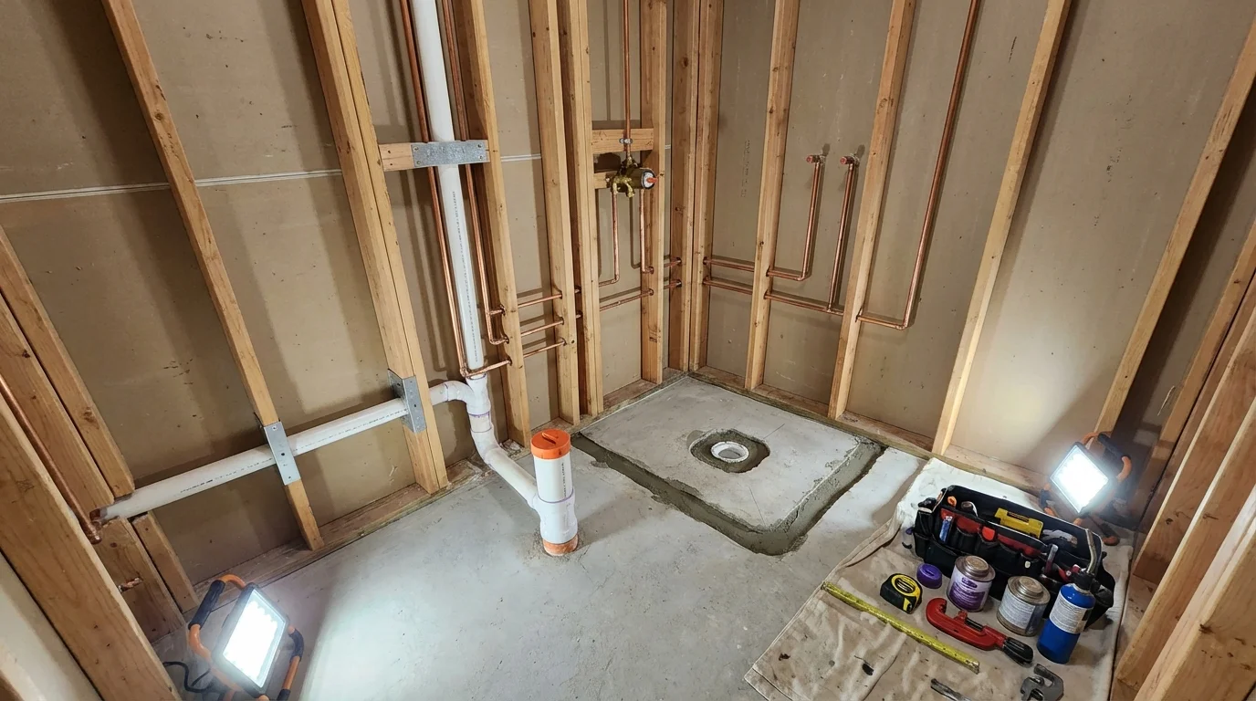 Bathroom rough-in plumbing during remodel by Johns Plumbing LLC in Palmetto